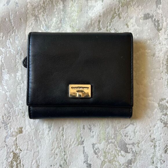 Liz Claiborne 90s Y2K Tri  Fold Leather Wallet Black Gold Hardware - Picture 7 of 8